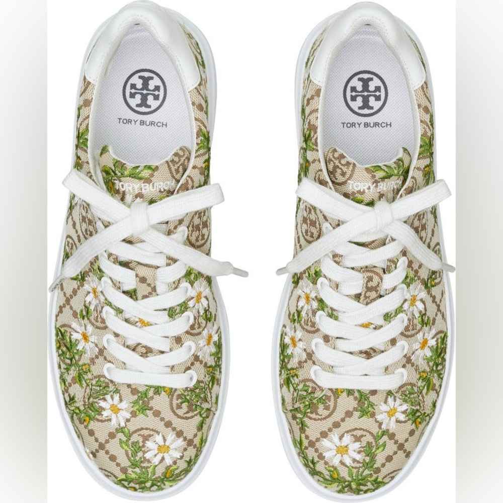 Tory Burch Howell Court Daisy Floral Sneakers Hazel/Snow‎ White Size 7